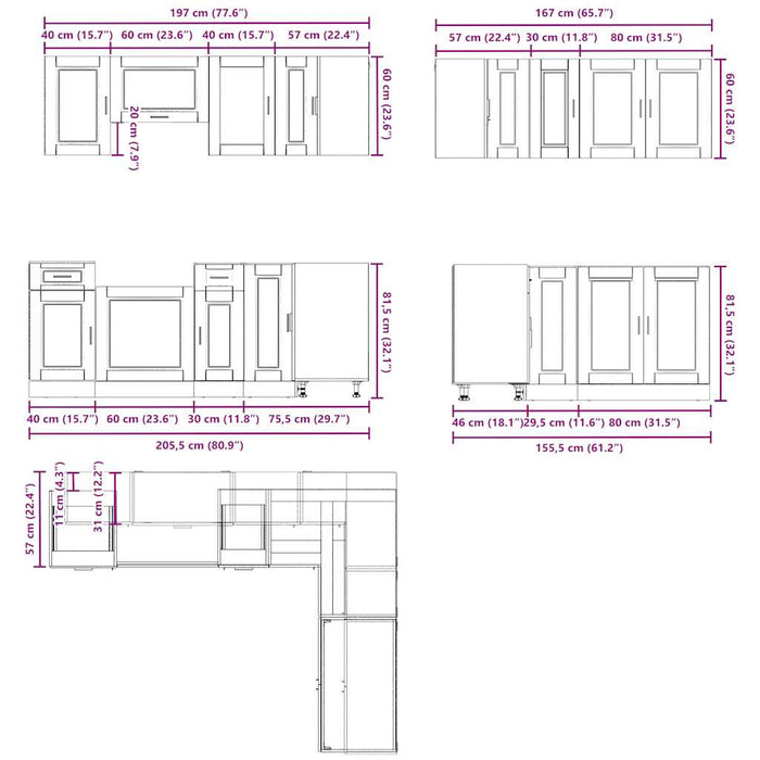 vidaXL Set Mobili da Cucina 11 pz Porto Rovere Fumo in Truciolato