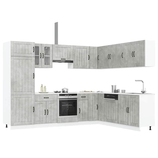 vidaXL Set Mobili da Cucina 14 pz Lucca Grigio Cemento in Truciolato