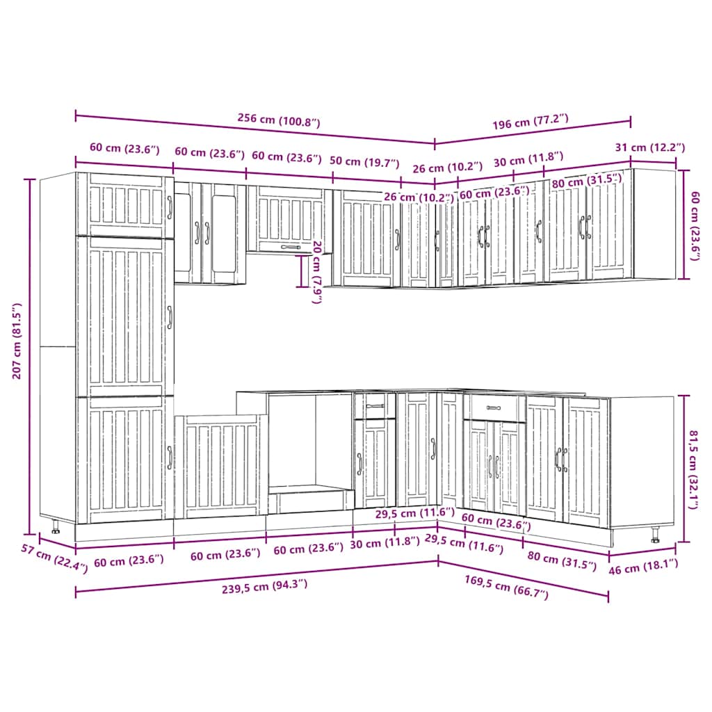 vidaXL Set Mobili da Cucina 14 pz Lucca Rovere Fumo in Truciolato