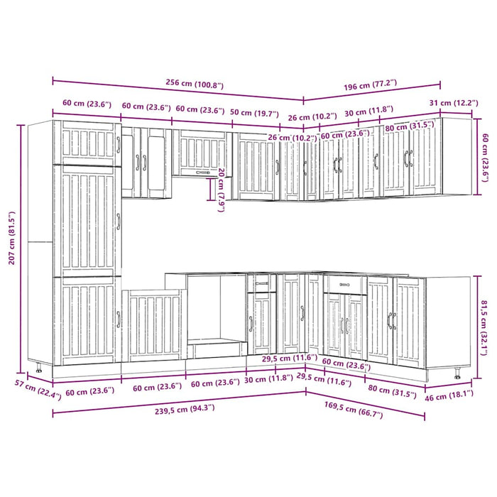 vidaXL Set Mobili da Cucina 14 pz Lucca Rovere Fumo in Truciolato