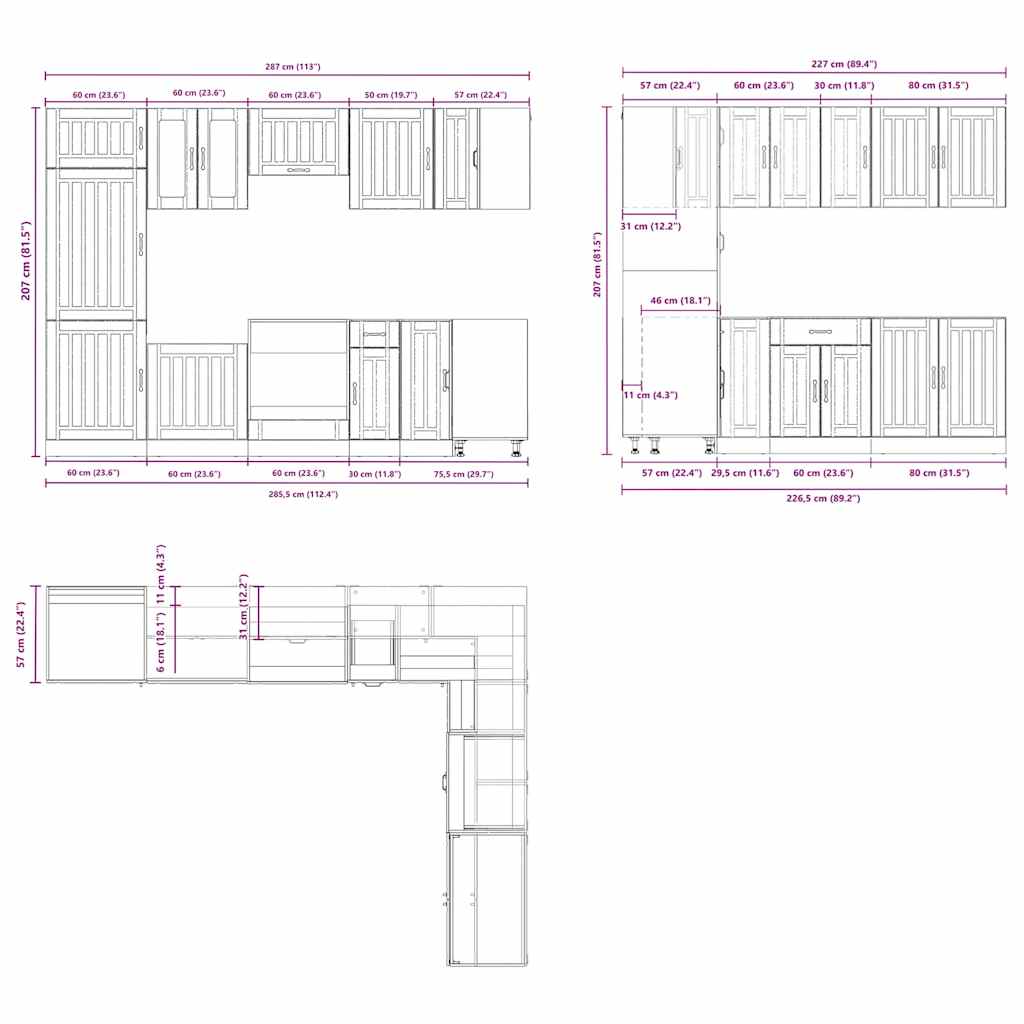 vidaXL Set Mobili da Cucina 14 pz Lucca Rovere Fumo in Truciolato