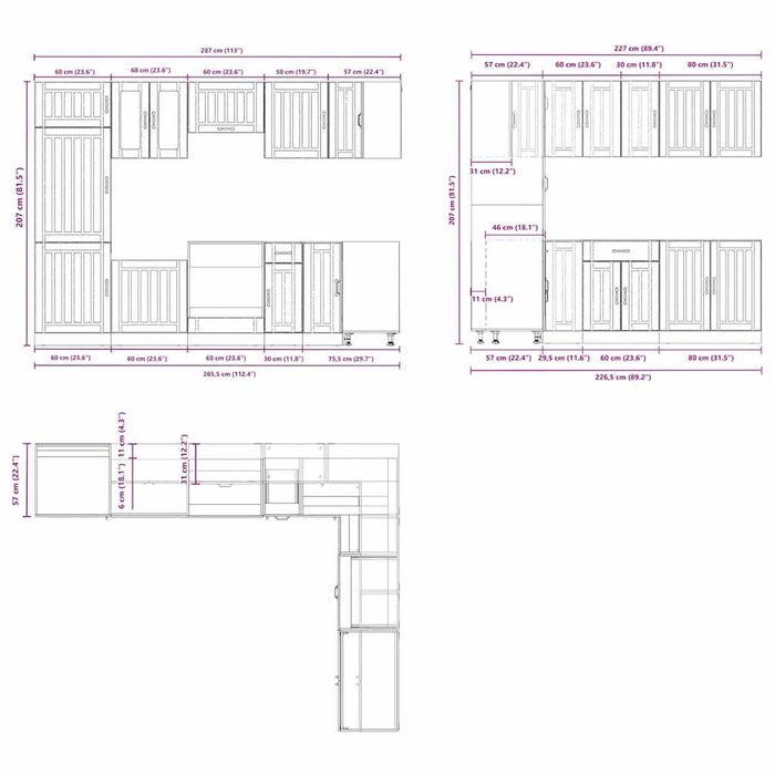 vidaXL Set Mobili da Cucina 14 pz Lucca Rovere Fumo in Truciolato