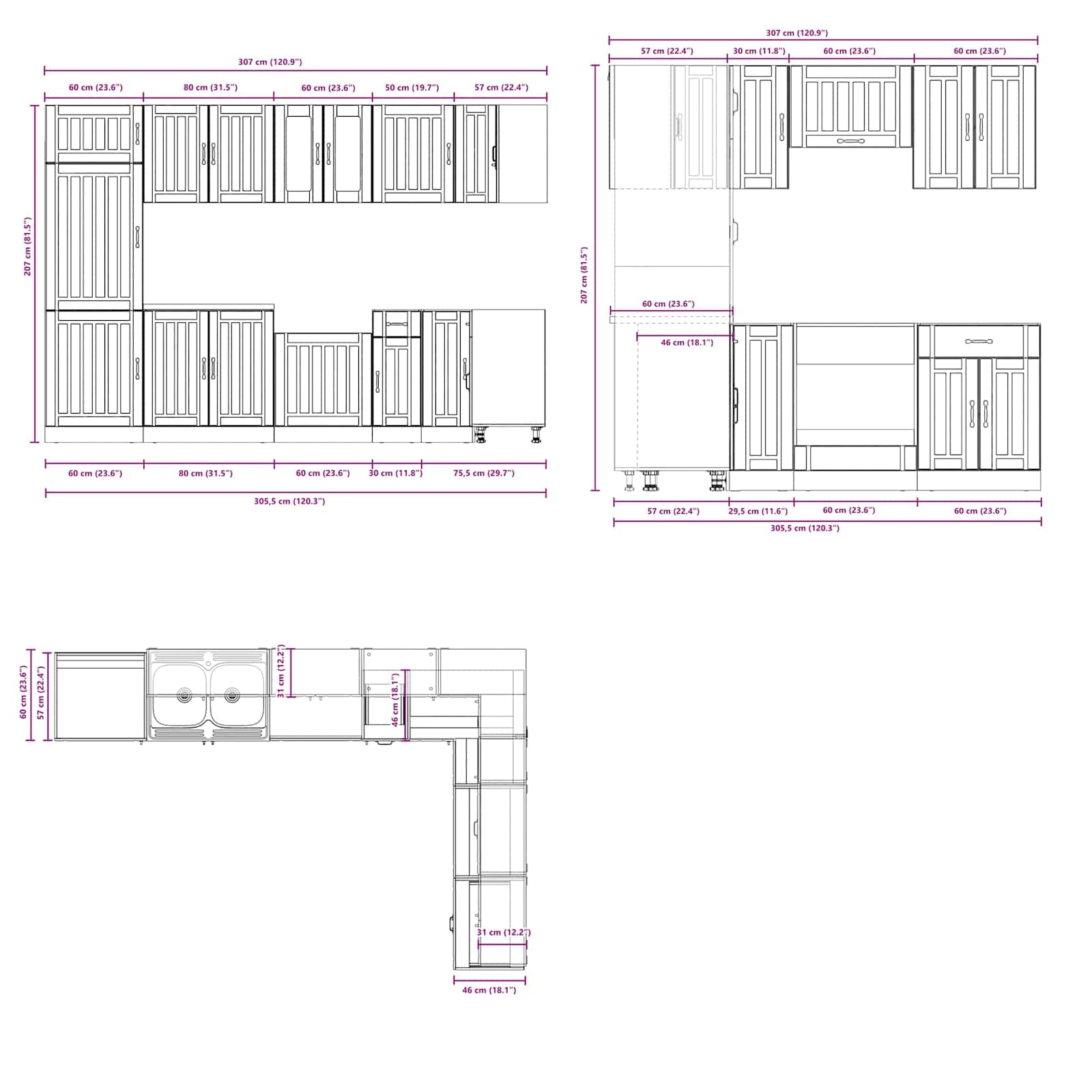 Mobile da cucina con porta Lucca Rovere fumé 80 x 46 x 81,5 cm 3315016