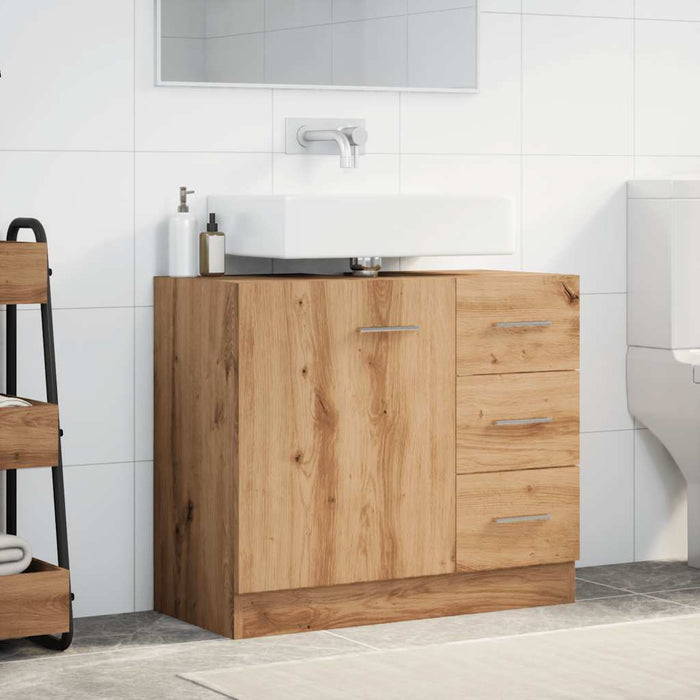 Mobile Lavabo-Armadietto da bagno Rovere Artigianale 63x30x54 cm in Truciolato