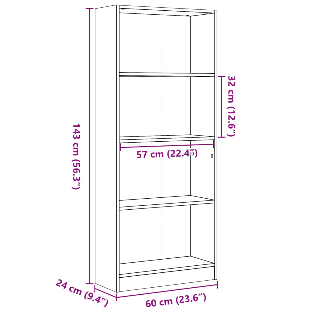 Libreria Nera 60x24x143 cm in Legno Multistrato 857813