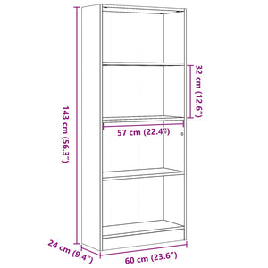 Libreria Nera 60x24x143 cm in Legno Multistrato 857813