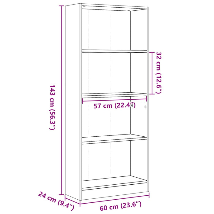 Libreria Nera 60x24x143 cm in Legno Multistrato 857813