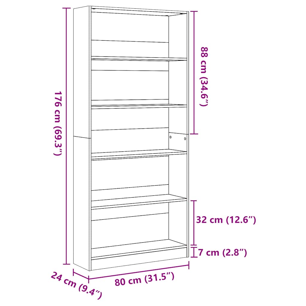 Libreria Bianca 80x24x176 cm in Legno Multistrato 857853