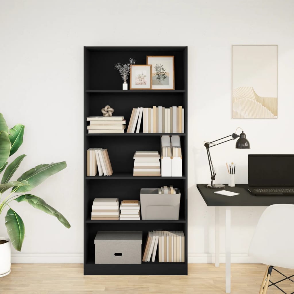 Libreria Nera 80x24x176 cm in Legno Multistrato 857854