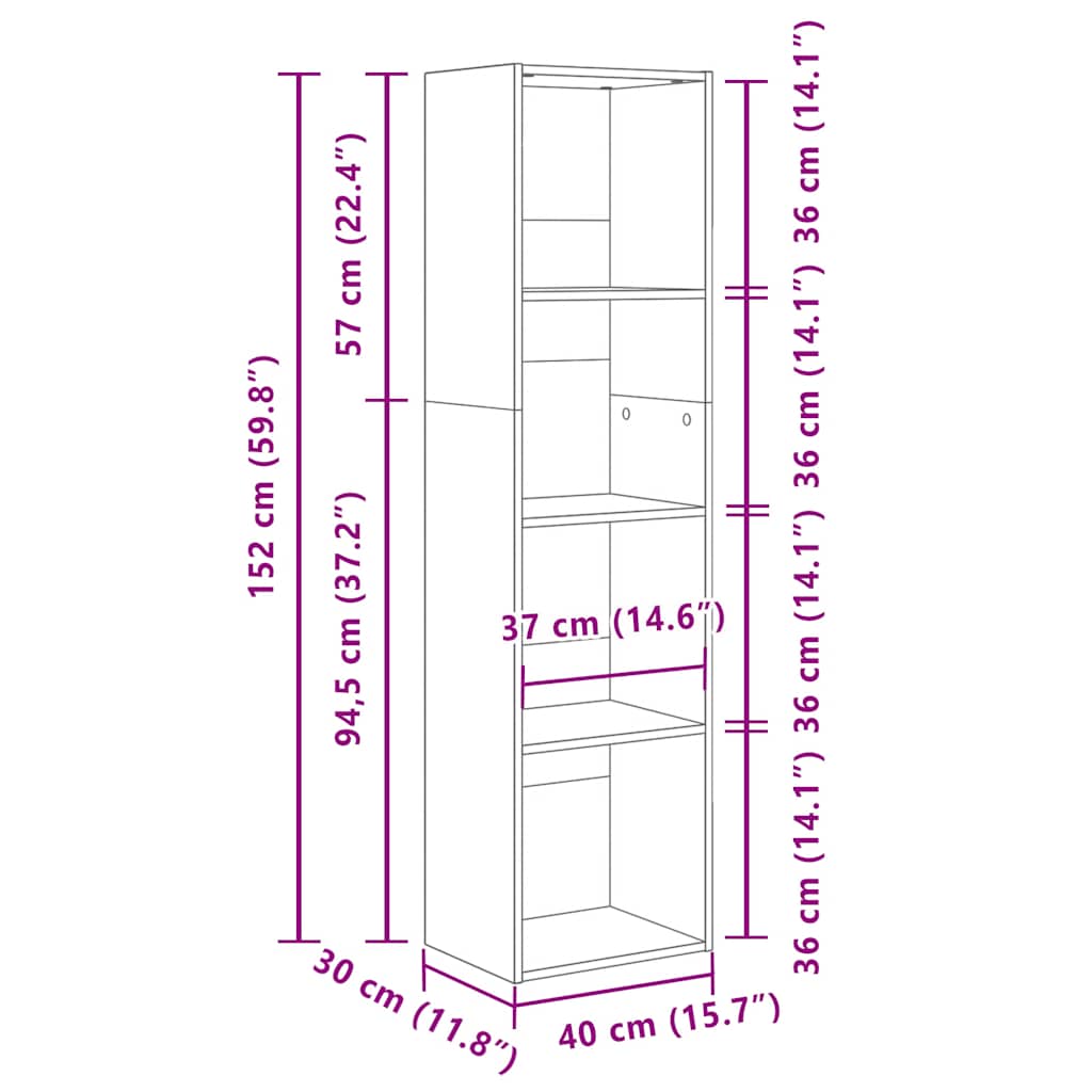 Libreria Nera 40x30x152 cm in Legno Multistrato 857877