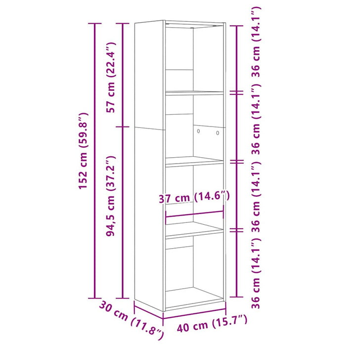 Libreria Nera 40x30x152 cm in Legno Multistrato 857877