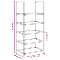 Scarpiera 5 Ripiani Nera 44x28x94 cm in Tessuto Non Tessuto