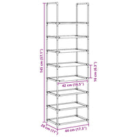 Scarpiera 8 Ripiani Nera 44x28x145 cm in Tessuto Non Tessuto 4100619