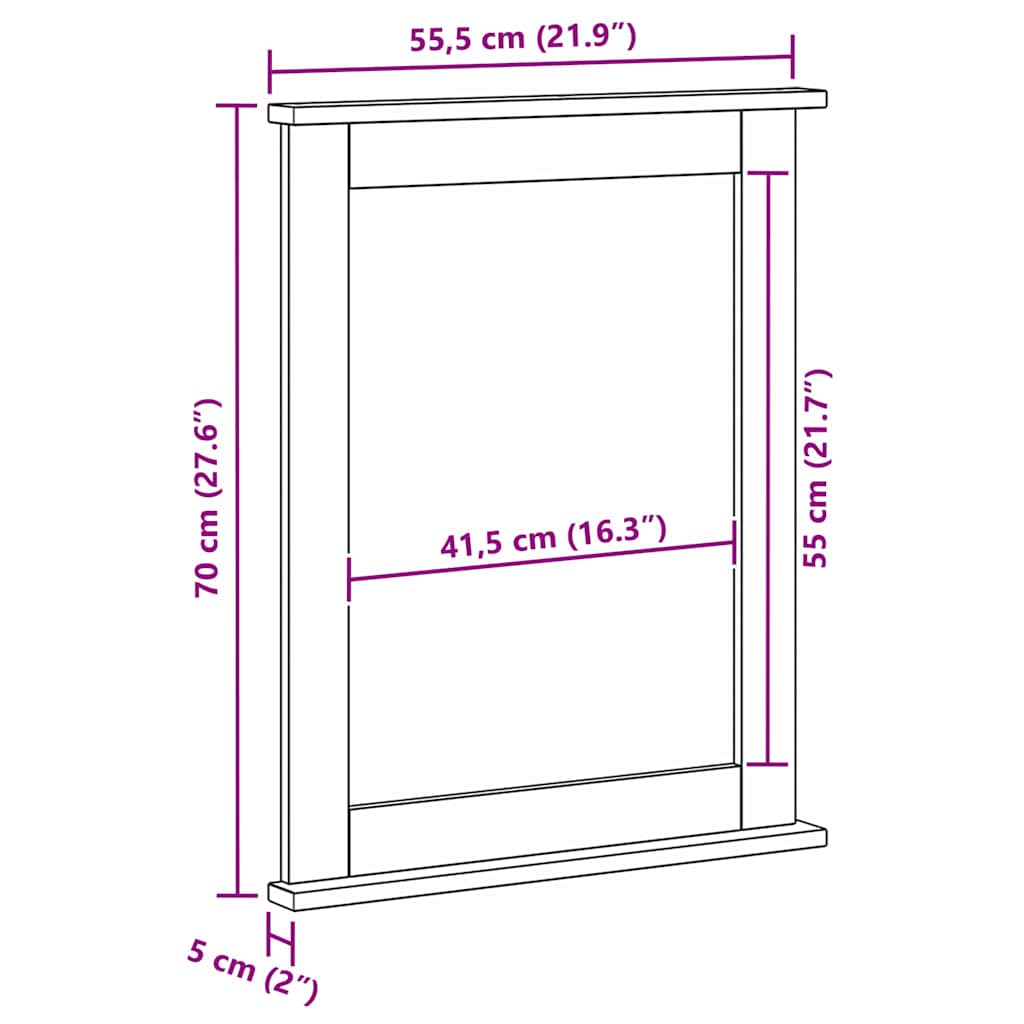 vidaXL Specchio VIGO Bianco 55.5 x 5 x 70 cm Legno di pino massello