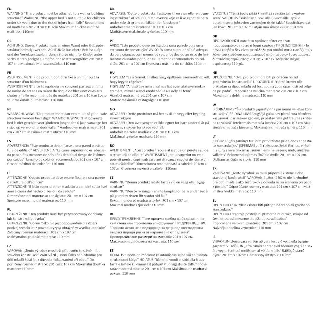 Letto a Castello senza Materasso Nero 107x203 cm in Acciaio 4019880