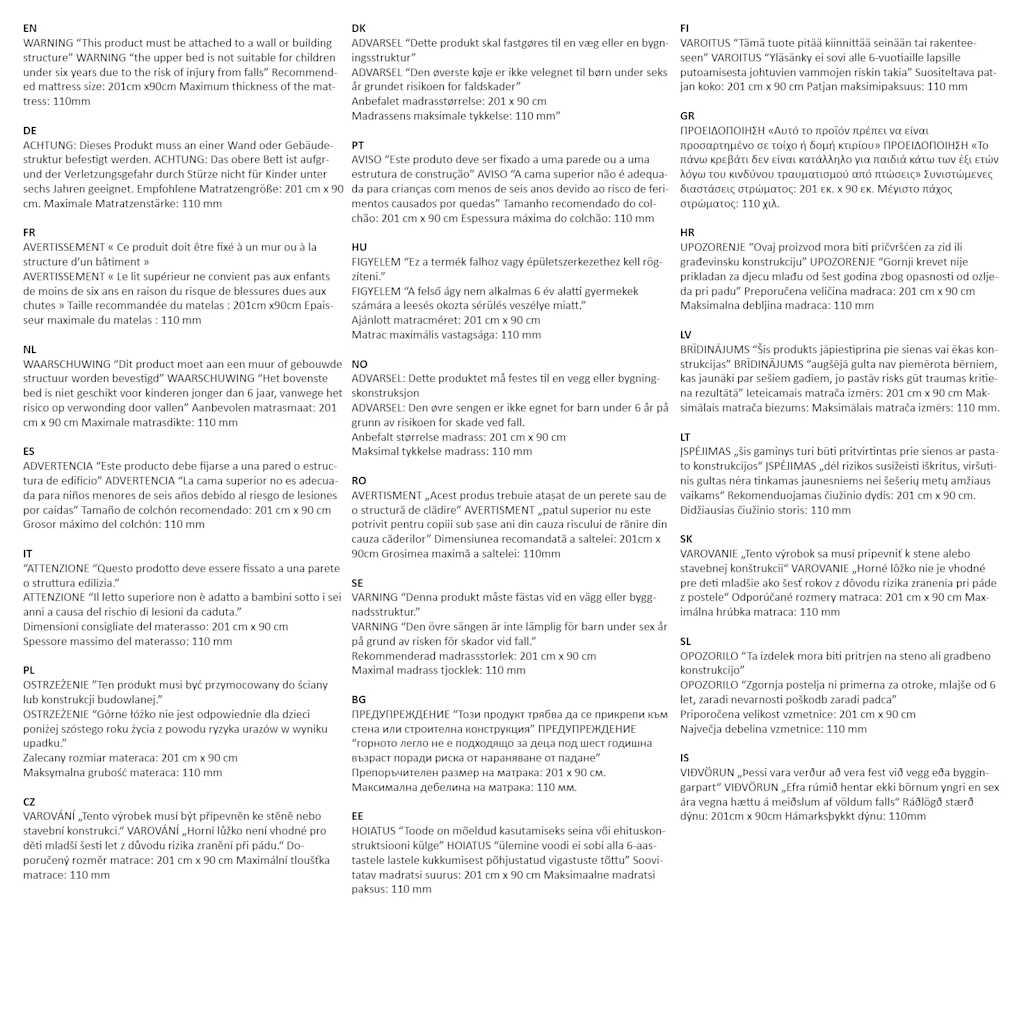 Letto a Castello senza Materasso Bianco 90x200 cm in Acciaio 4019884