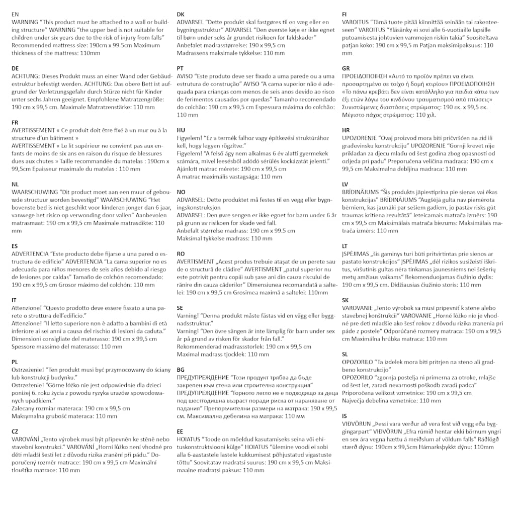 Letto a Castello senza Materasso Bianco 100x190 cm in Acciaio 4019885