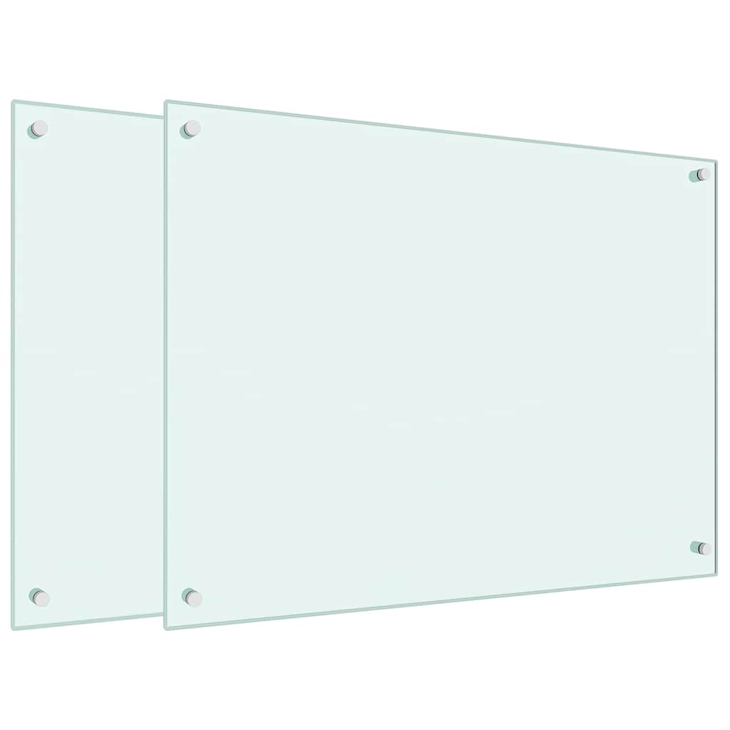 Paraschizzi per Cucina 2 pz-Set di 2 Protezione parete cucina Bianchi 80x60 cm in Vetro Temperato