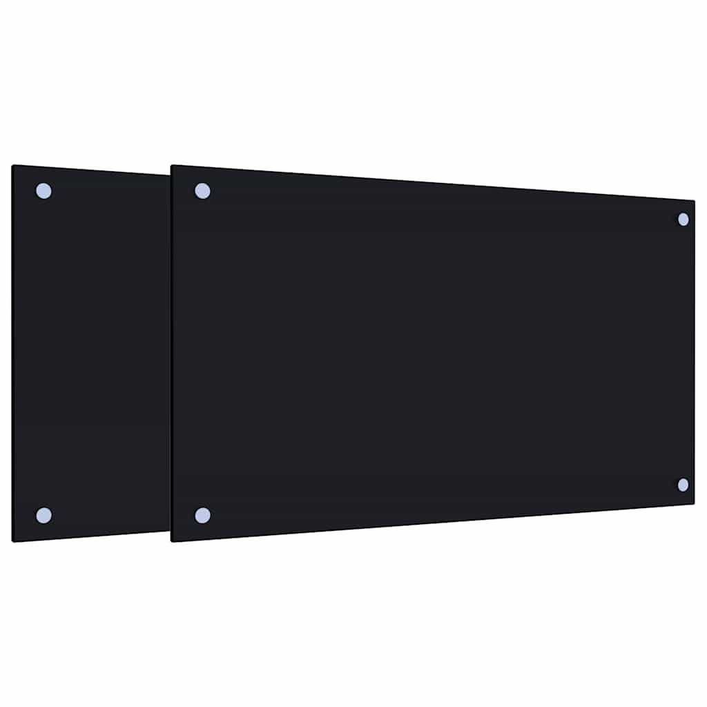 Paraschizzi per Cucina 2 pz-Set di 2 Protezione parete cucina Neri 70x40 cm in Vetro Temperato