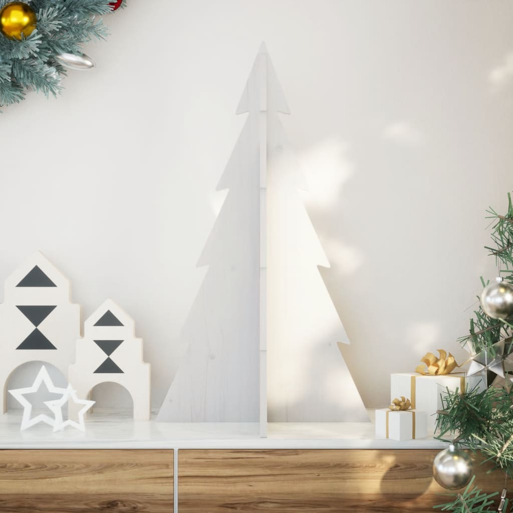 Albero di Natale Decorativo Bianco 80 cm Legno Massello di Pino 858169