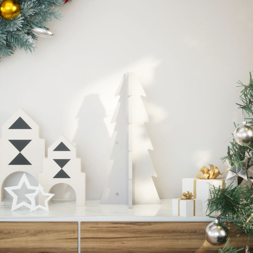 Albero di Natale Decorativo Bianco 49 cm Legno Massello di Pino 858175