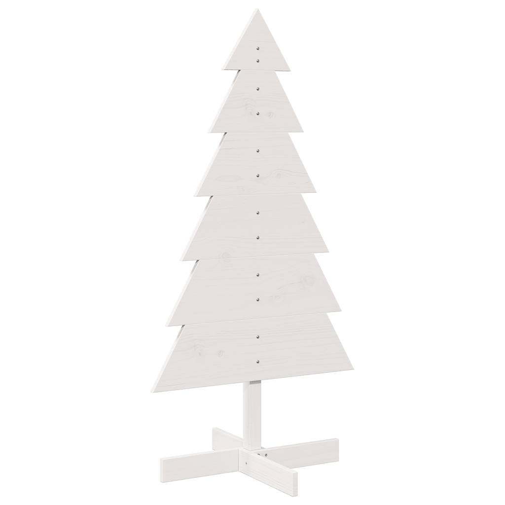 Albero di Natale Decorativo Bianco 120cm Legno Massello di Pino 858190