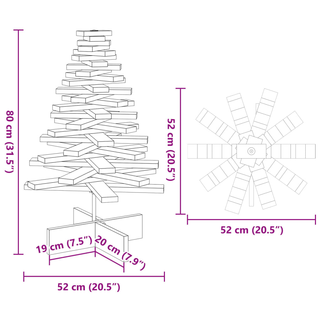 Albero di Natale Decorativo in Legno 80 cm Legno Massello Pino 858201