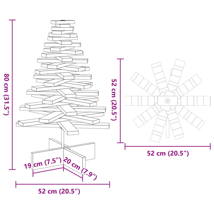 Albero di Natale Decorativo in Legno 80 cm Legno Massello Pino 858201