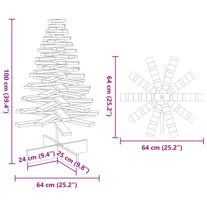 Albero di Natale Decorativo in Legno 100 cm Legno Massello Pino 858204
