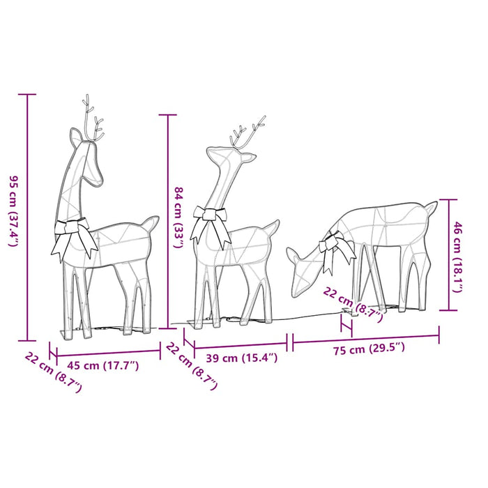 Decorazione Natalizia Renna 3 pz 90 LED Bianco Caldo 4019500