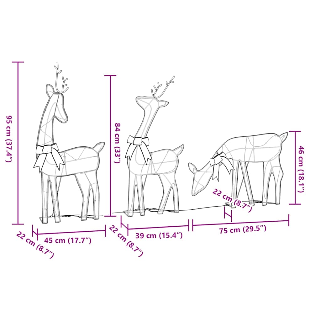 Decorazione Natalizia Renna 3 pz 90 LED Bianco Caldo 4019500