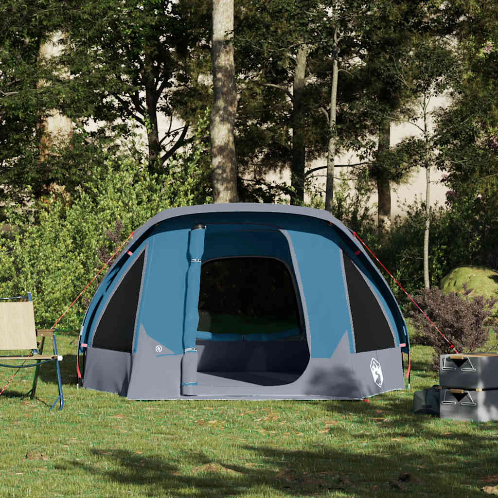 Tenda da Campeggio a Cabina per 4 Persone Blu Impermeabile