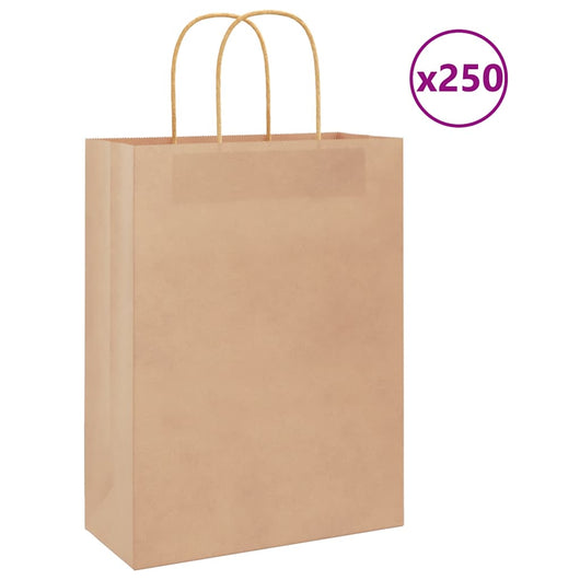 Sacchetti di Carta 250 pz con Manici Marrone 26x12x35 cm