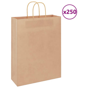 Sacchetti di Carta 250 pz con Manici Marrone 32x12x42 cm