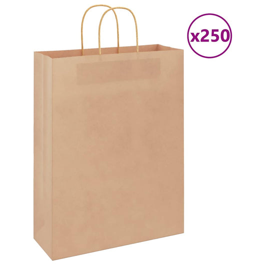 Sacchetti di Carta 250 pz con Manici Marrone 32x12x42 cm