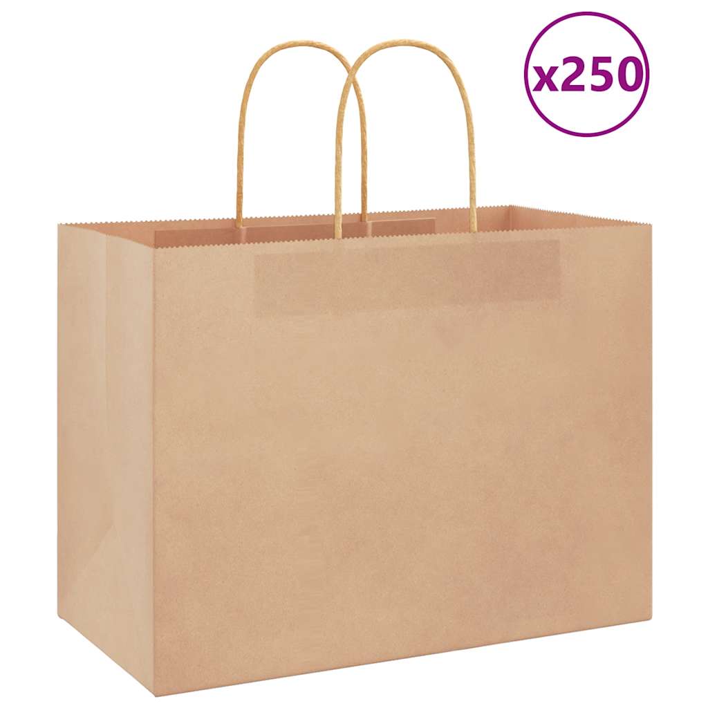 Sacchetti di Carta 250 pz con Manici Marrone 32x17x25 cm