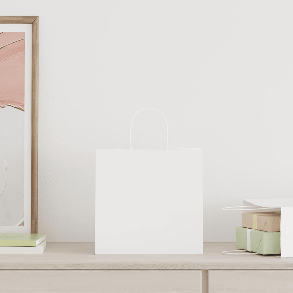 vidaXL Sacchetti di Carta 50 pz con Manici Bianchi 26x17x25 cm