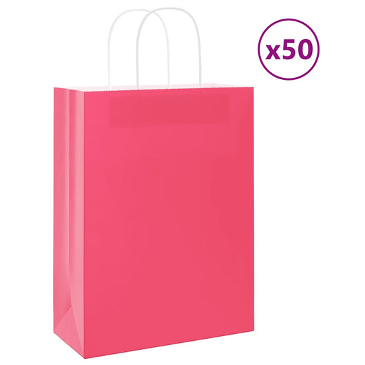 Sacchetti di Carta 50 pz con Manici Rosa 26x12x35 cm