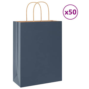 Sacchetti di Carta 50 pz con Manici Blu 26x12x35 cm