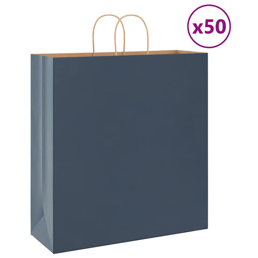 Sacchetti di Carta 50 pz con Manici Blu 45x17x48 cm