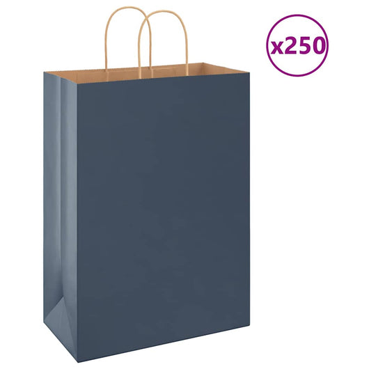 Sacchetti di Carta 250 pz con Manici Blu 32x17x44 cm