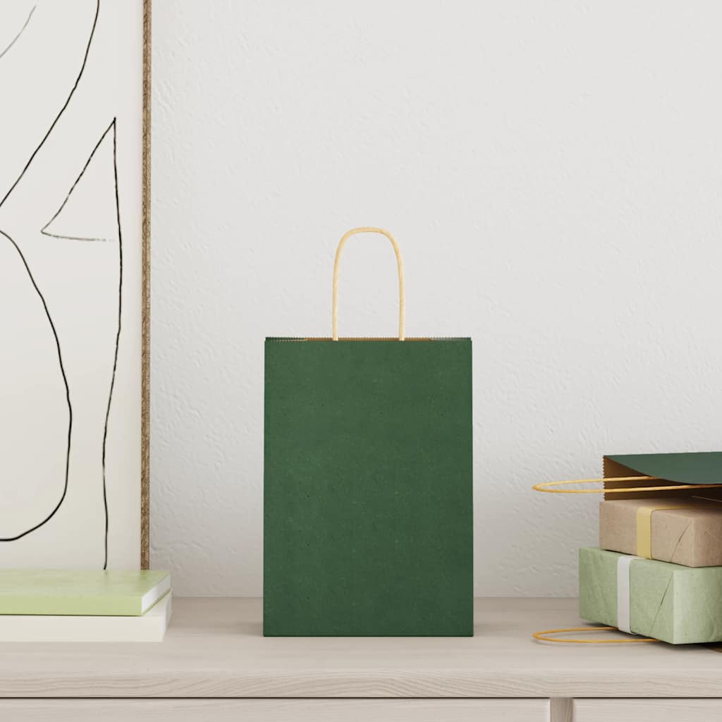 Sacchetti di Carta 250 pz con Manici Verdi 15x8x21 cm 4101725