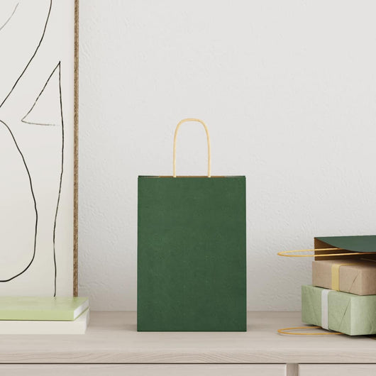Sacchetti di Carta 250 pz con Manici Verdi 15x8x21 cm 4101725