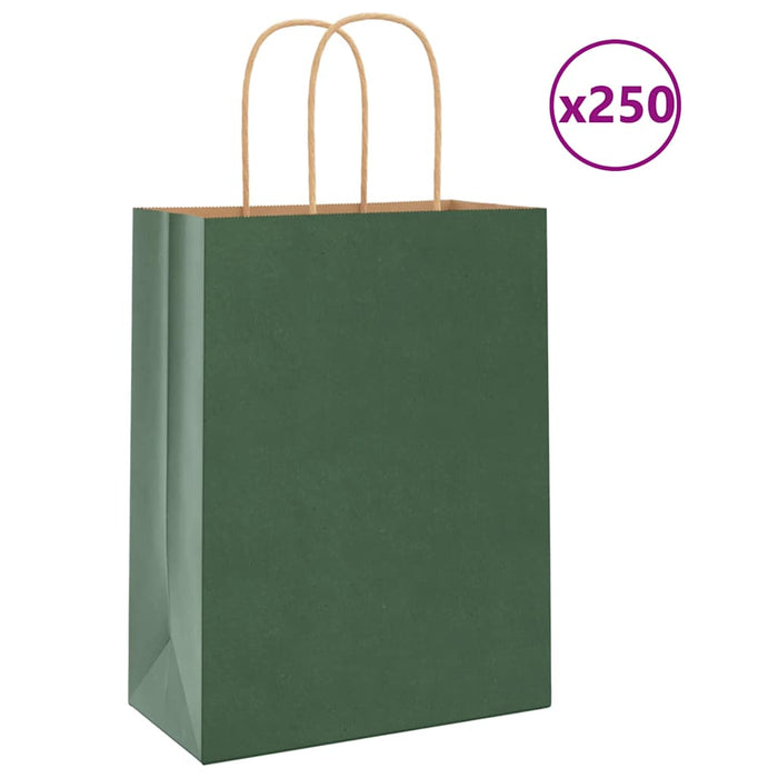 Sacchetti di Carta 250 pz con Manici Verdi 21x11x28 cm