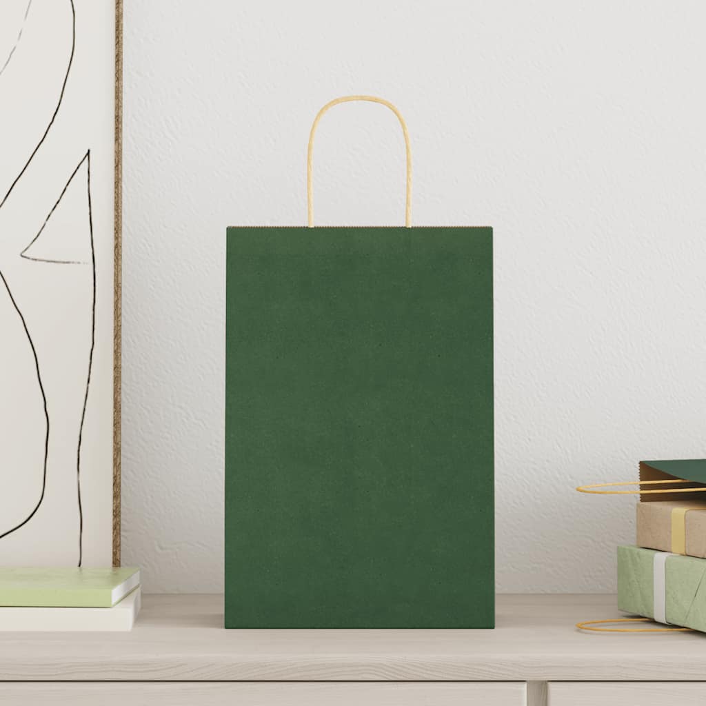 vidaXL Sacchetti di Carta 250 pz con Manici Verdi 21x11x31 cm