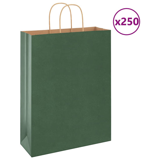 Sacchetti di Carta 250 pz con Manici Verdi 32x12x42 cm