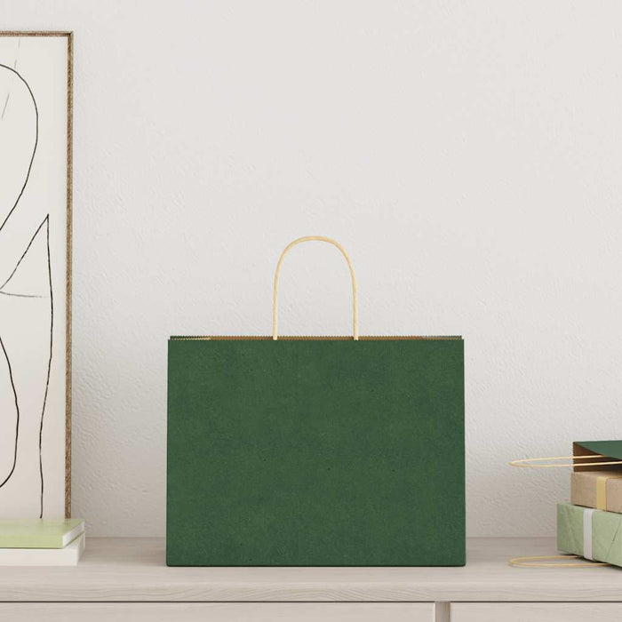 Sacchetti di Carta 250 pz con Manici Verdi 32x17x25 cm