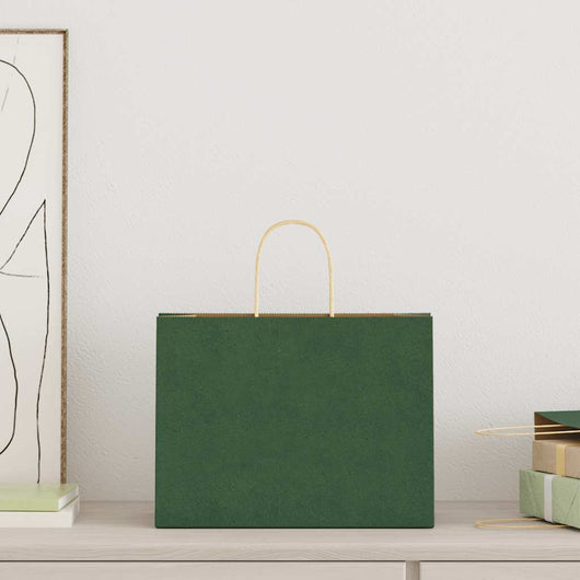 Sacchetti di Carta 250 pz con Manici Verdi 32x17x25 cm 4101733