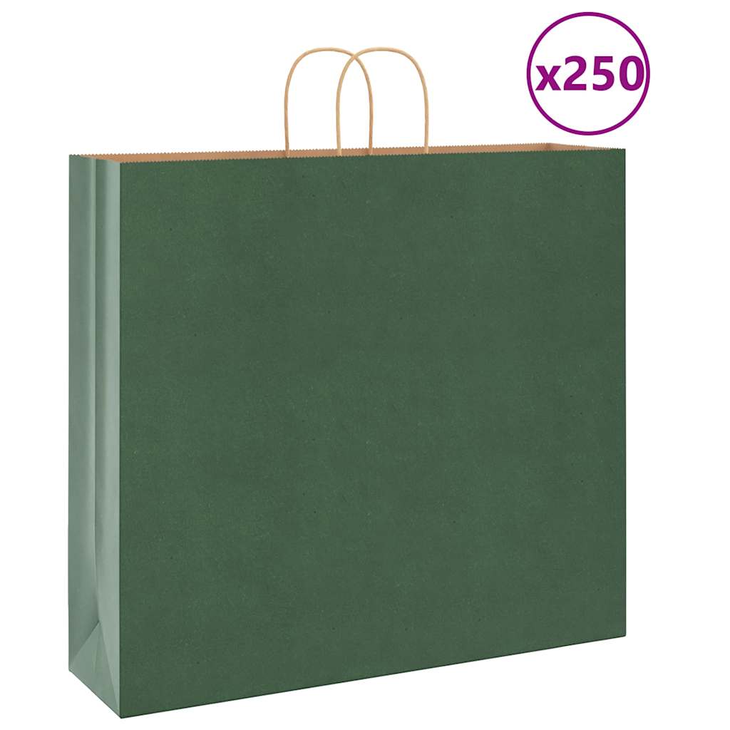 Sacchetti di Carta 250 pz con Manici Verdi 54x15x49 cm