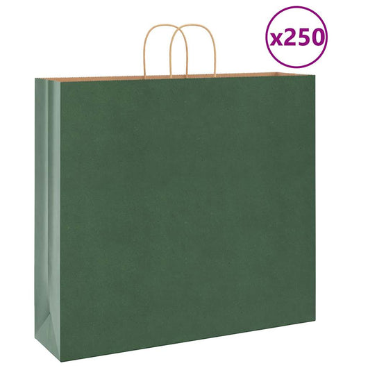 Sacchetti di Carta 250 pz con Manici Verdi 54x15x49 cm